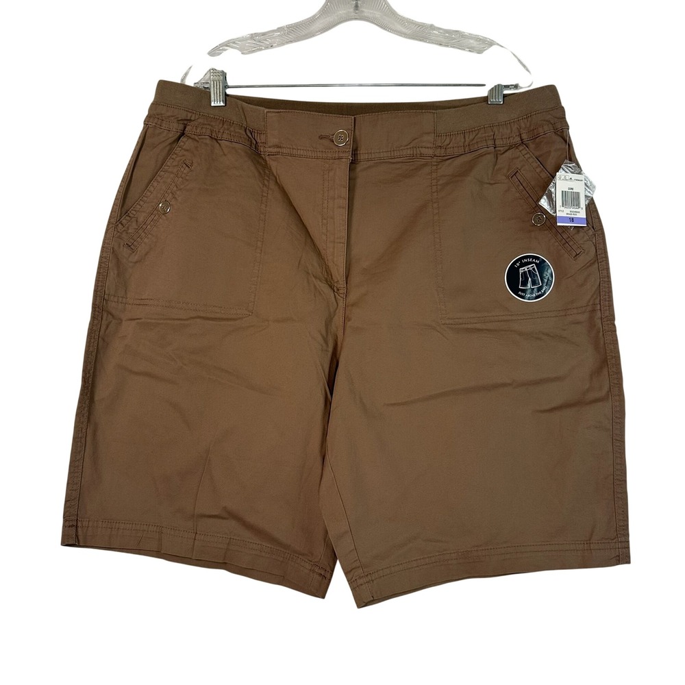Karen Scott Womens Plus Size 18 Brass Iron Brown Utility Shorts 10in Inseam NEW